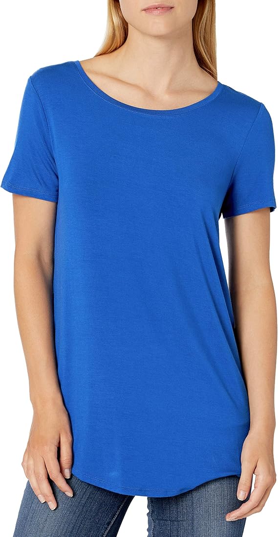 Damen Tunika mit U-Ausschnitt und Kurzen Ärmeln, 2er-Pack